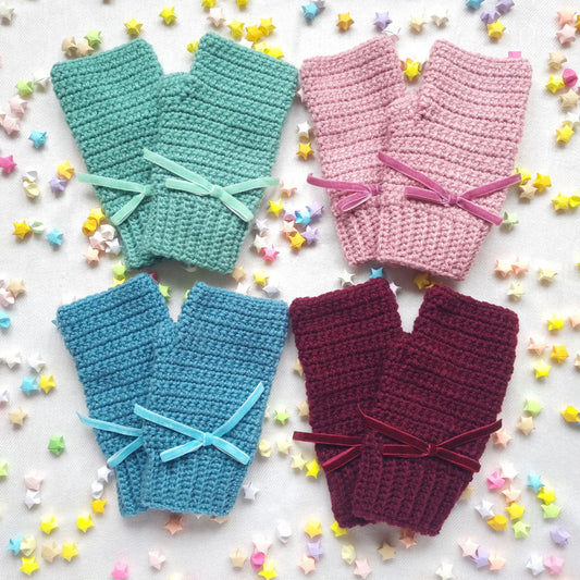 Fingerless Gloves with Velvet Ribbon