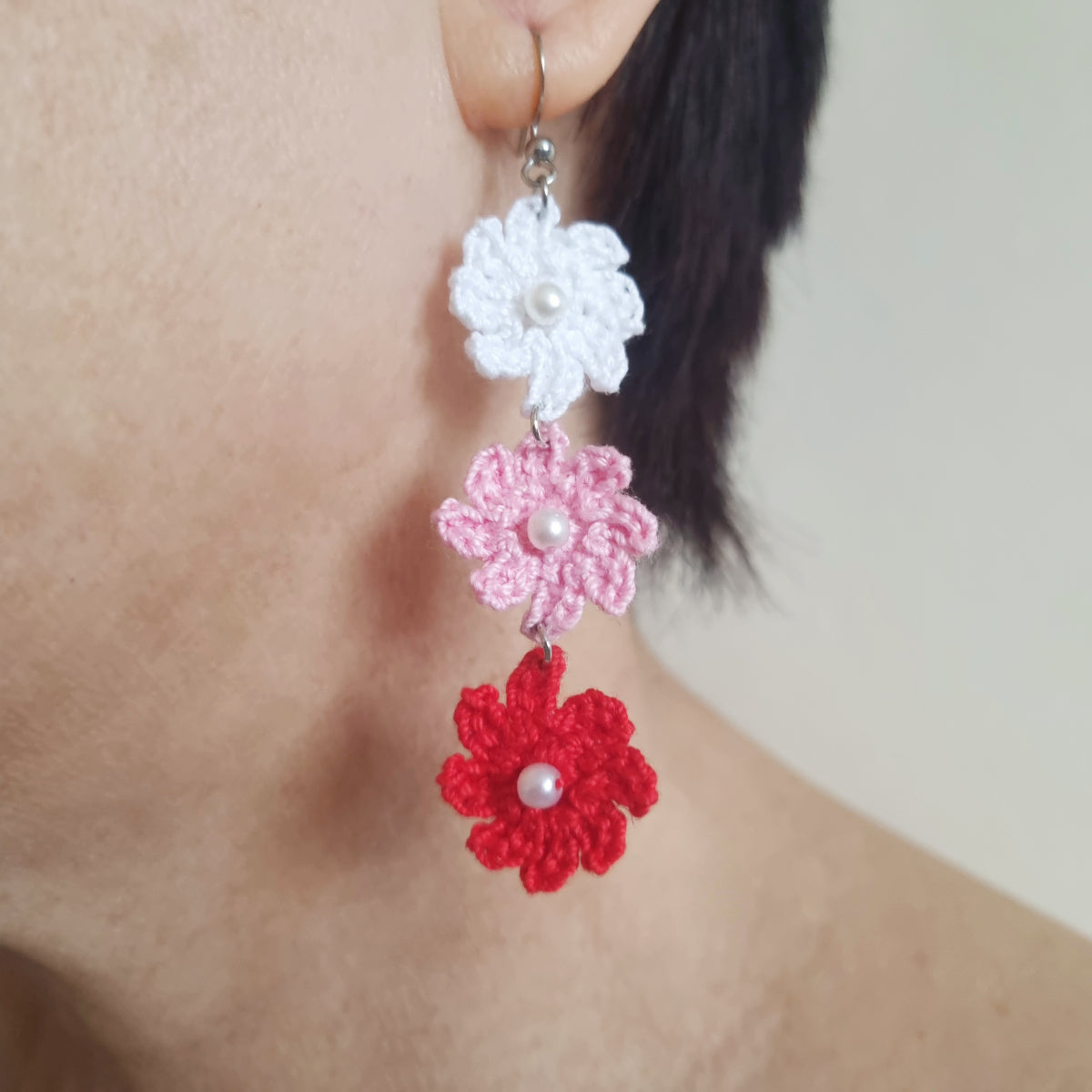 Handmade Flower Tier Dangle Earrings