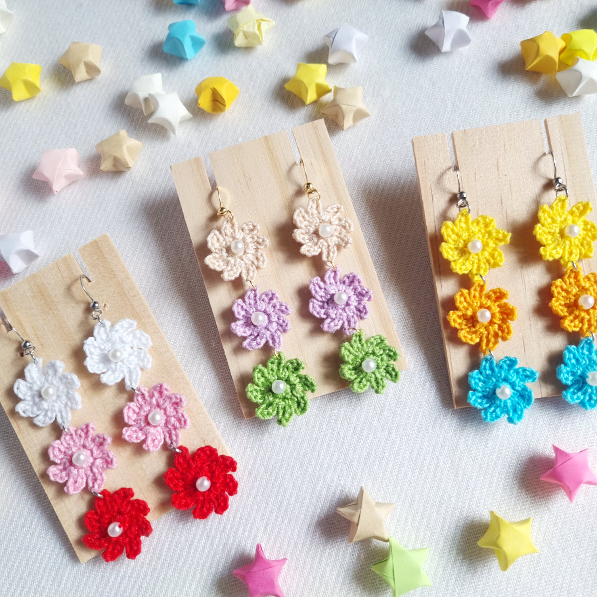 Handmade Flower Tier Dangle Earrings